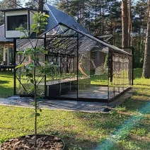 Skleník ROA Luxury EHLB 3.0, oranžériového typu, z žiarovo pozinkovanej ocele a plného polykarbonátu, číry a odolný.